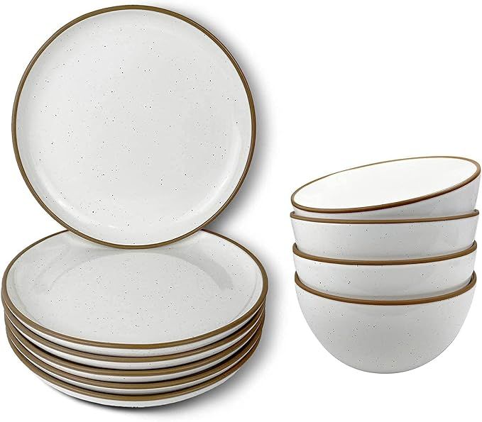 Mora Ceramic Bowls and Plates Set, Vanilla White - Cereal Bowls and Salad Plates Bundle - Dishwas... | Amazon (US)