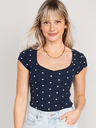Polka-Dot Sweetheart-Neck Rib-Knit T-Shirt for Women | Old Navy (US)