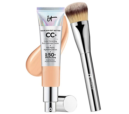 IT Cosmetics Full Coverage Physical SPF 50 CC Cream with Plush Brush | QVC