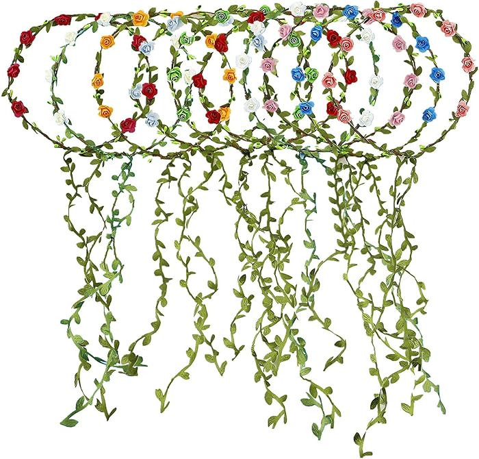 10 PCS Flowers Crown Floral Garland Headband Rose Flower Wreath For Travel And Wedding Festivals | Amazon (US)