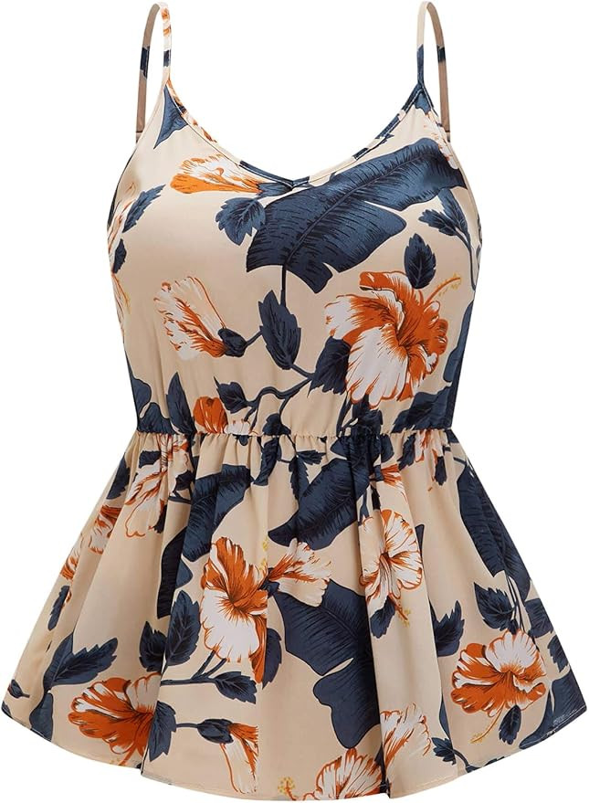 SheIn Women's Plus Ruffle Tie Front Cami Peplum Top V Neck Sleeveless Backless Camisole | Amazon (US)