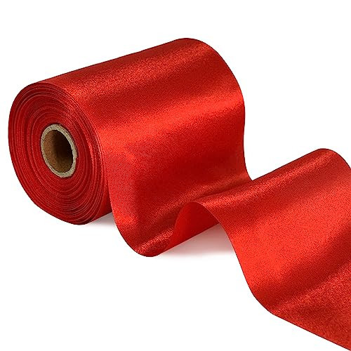 TONIFUL 4 Inch x 22Yards Wide Red Satin Ribbon Solid Fabric Large Ribbon for Cutting Ceremony Kit Grand Opening Chair Sash Table Hair Car Bows Sewing Craft Gift Wrapping Wedding Party Decoration | Amazon (US)