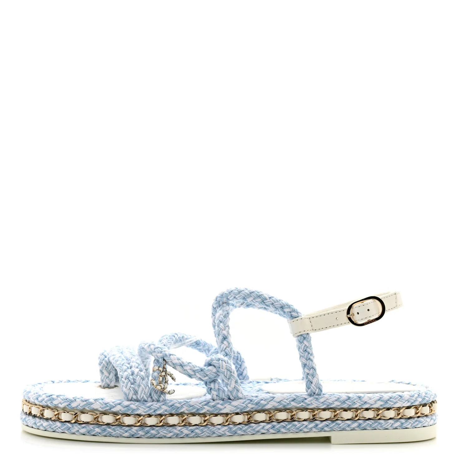 Lambskin Cord Chain CC Sandals 40 Blue White | FASHIONPHILE (US)