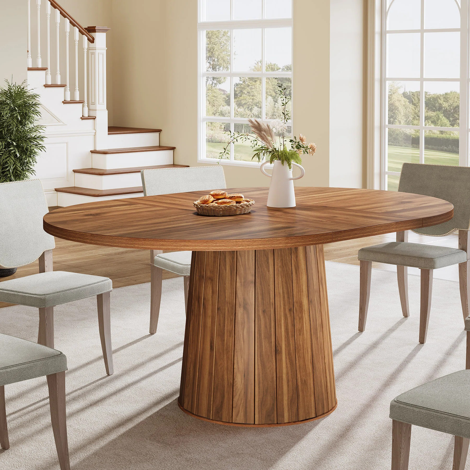 Millwood Pines 55 Inch Oval Dining Table With Wood Base For Dining Room, Kitchen & Reviews | Wayf... | Wayfair North America