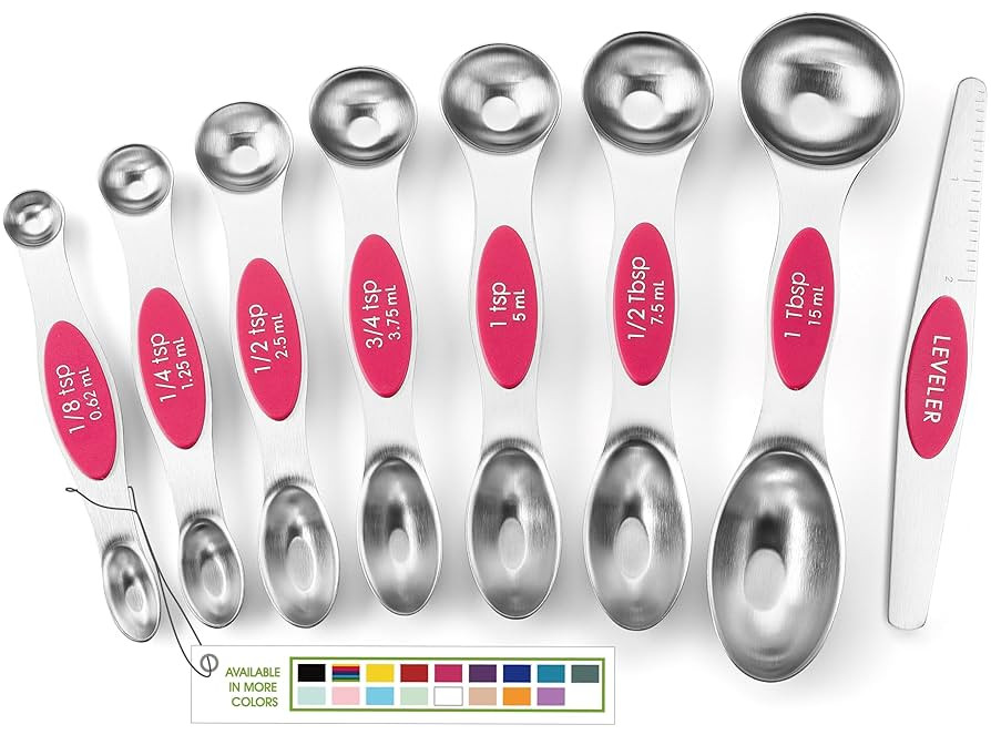 Spring Chef Pink Stainless Steel Magnetic Measuring Spoons Set of 8 with Leveler, Dual Sided Teas... | Amazon (US)