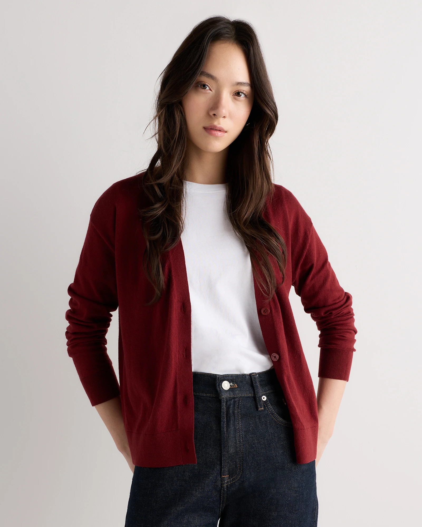 Quince | Women's Lightweight Cotton Cashmere Cardigan Sweater in Heather Grey, Size Medium, Organic Cotton | Quince