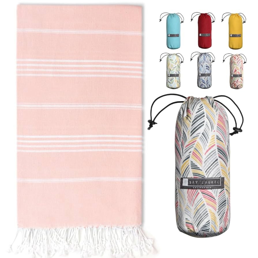 BAY LAUREL Turkish Beach Towel with Travel Bag 39 x 71 Quick Dry Sand Free Lightweight Large Over... | Amazon (US)