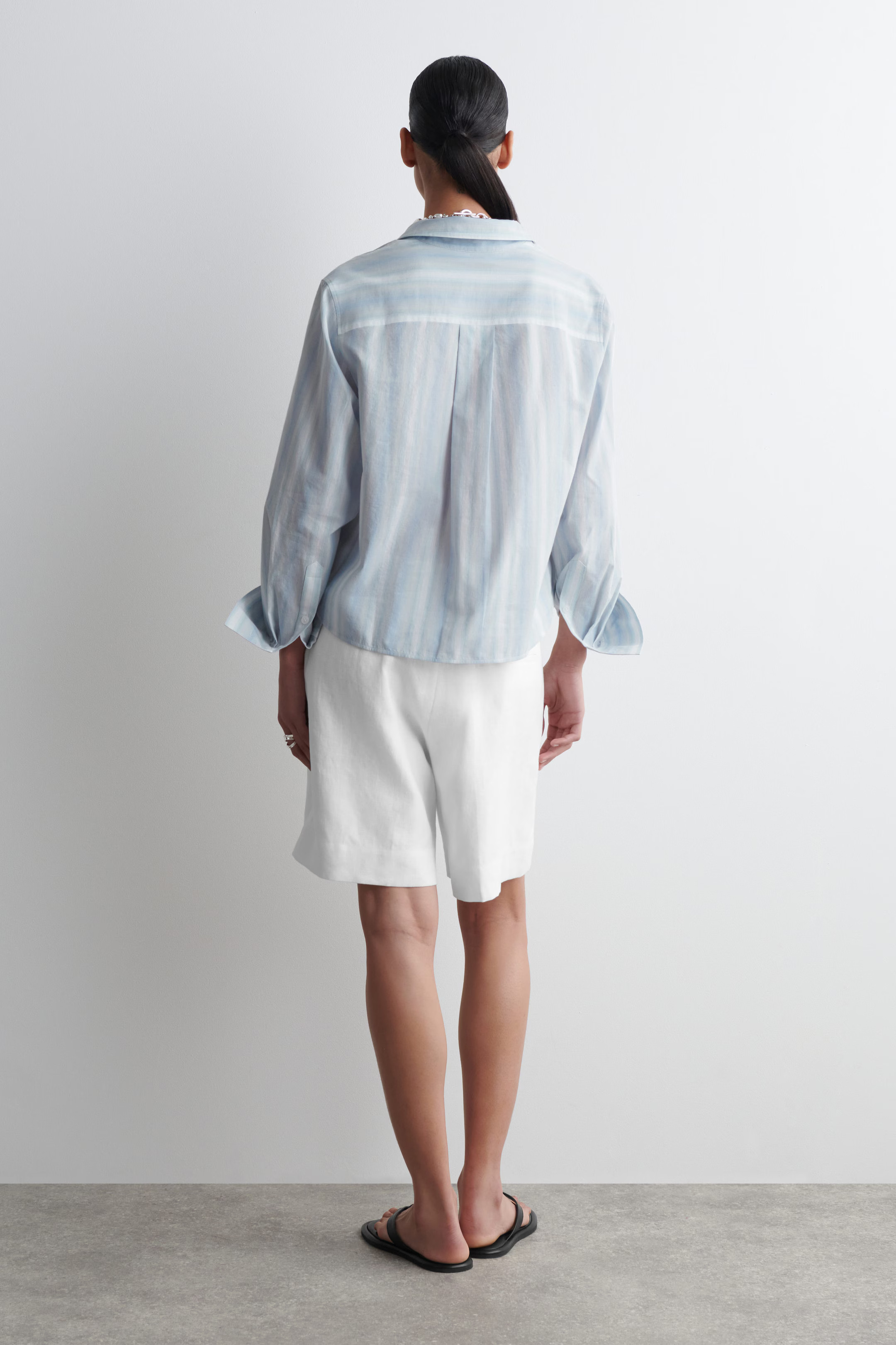 CROPPED STRIPED COTTON SHIRT - BLUE / STRIPED | COS UK