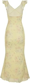 Women's V-Neck Solid Color Ruffle Stitching Print Slim Sleeveless Mini Dress | Amazon (US)