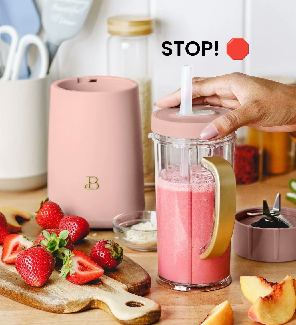 I bought this cute little inexpensive blender in white and gold because it matched my kitchen and I could leave it out on my countertop. 
Can you believe it comes in these muted colors of rose, sage green and hydrangea. So pretty.