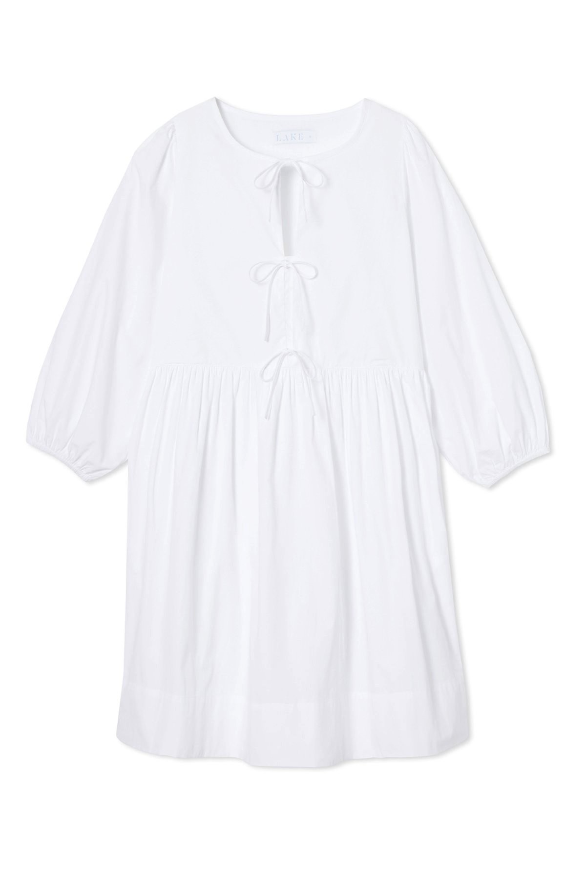 Poplin Triple Tie Dress in White | LAKE Pajamas