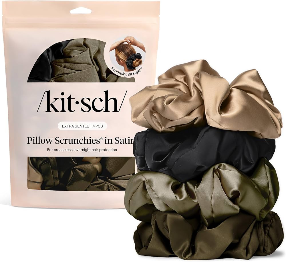 Kitsch Pillow Satin Scrunchies for Women - Black, 4pcs | Amazon (US)