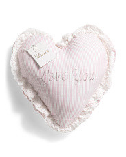 18x18  Embroidered Love You Striped Heart Shaped Pillow With Lace Trim | Throw Pillows | Marshall... | Marshalls