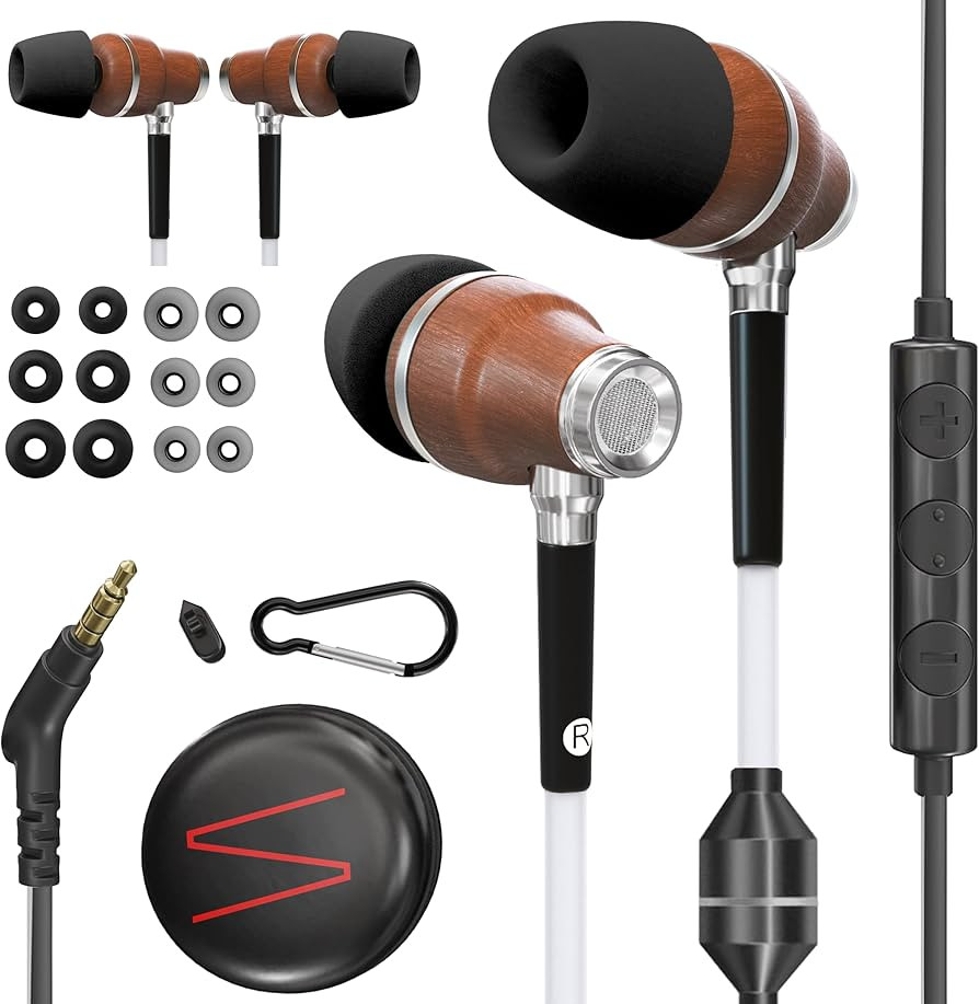 Symphonized Premium Wooden Airtube Headphones EMF Earbuds, 3D Sound, Microphone Volume Control, 8... | Amazon (US)