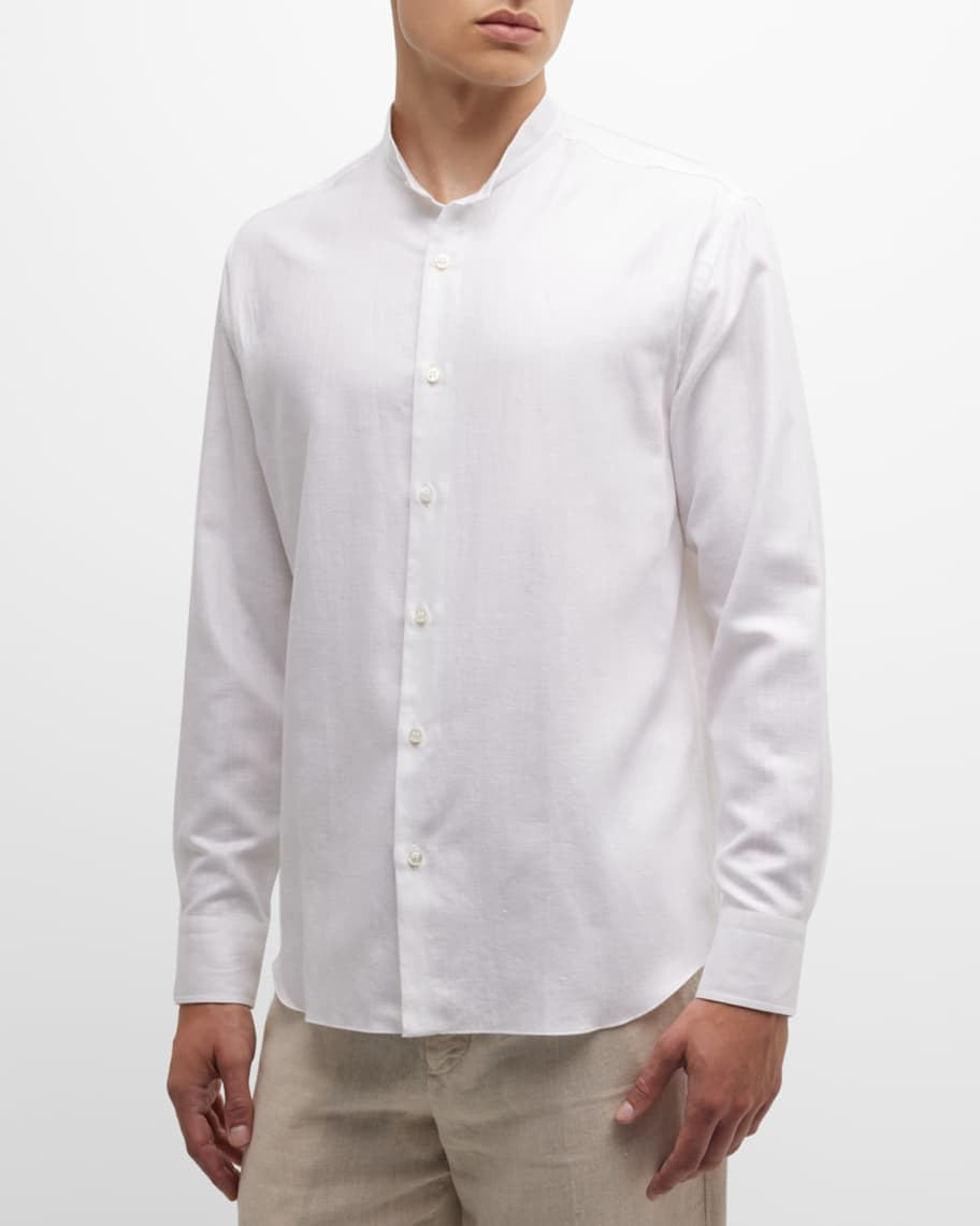 Brioni Men's Cotton Mandarin Collar Sport Shirt | Neiman Marcus