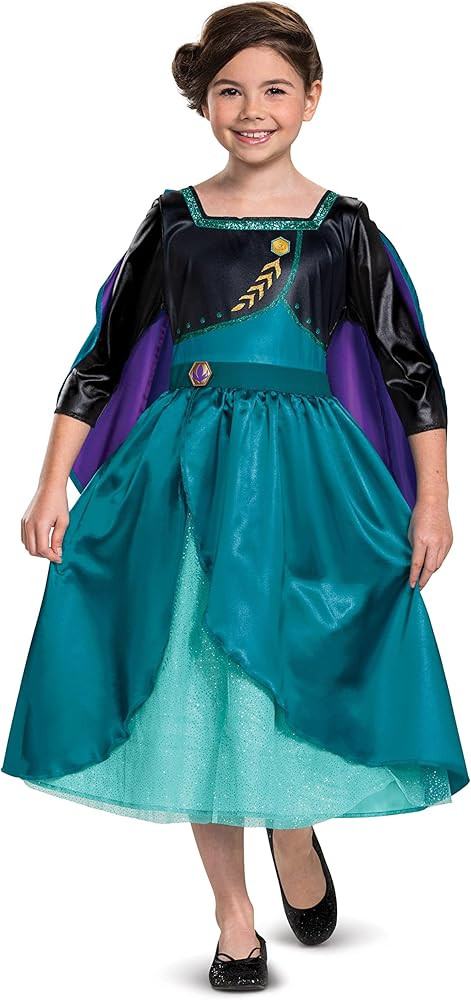 Disney Frozen 2 Anna Costume for Girls, Classic Dress and Cape Outfit | Amazon (US)