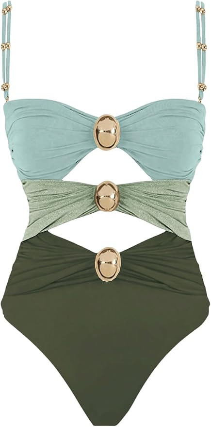 Verdusa Women's Cut Out Colorblock One Piece Swimsuit Ruched Swimwear Bathing Suit | Amazon (US)