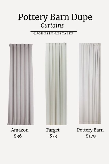If you are on the hunt for nice curtains at an affordable price, look no further! These two curtains, one from Amazon, and another from Target are dupes of the Emery Linen curtain by Pottery Barn! For 84” you would pay $176 at pottery barn vs. $36 from Amazon and $33 from target! 

Both target and Amazon have lots of lengths and colors to choose from.  Colors shown here are “Birch” from Amazon and “sour cream” from Target!

#LTKsalealert #LTKhome #LTKFind