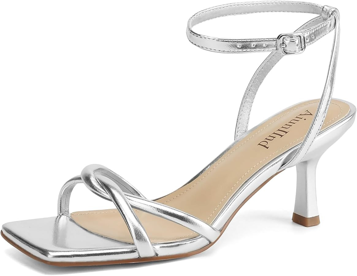 Women's Sandals Square Open Toe Kitten Heels Strappy Ankle Strap Sandals for Women Comfort Dress ... | Amazon (US)