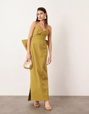 ASOS EDITION bandeau maxi dress with large bow in green | ASOS (Global)