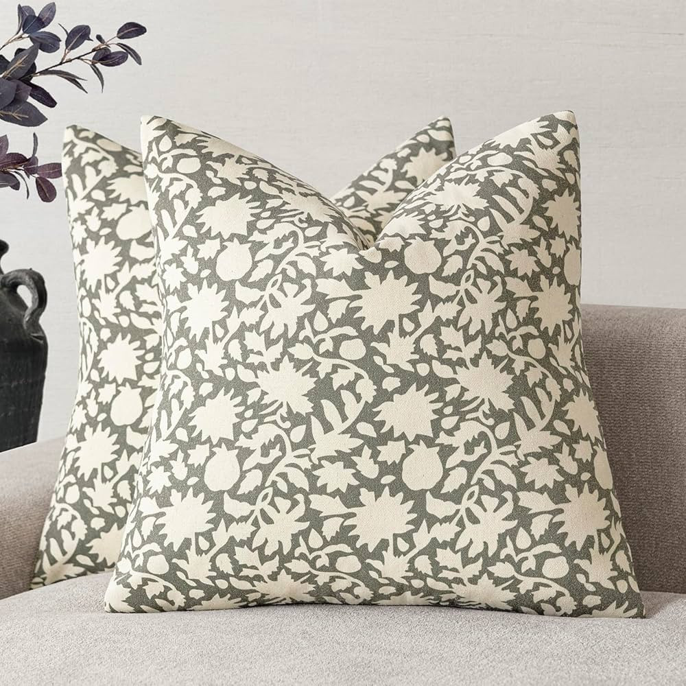 Foindtower Set of 2 Decorative Neutral Floral Throw Pillow Covers Accent Farmhouse Cushion Covers... | Amazon (US)