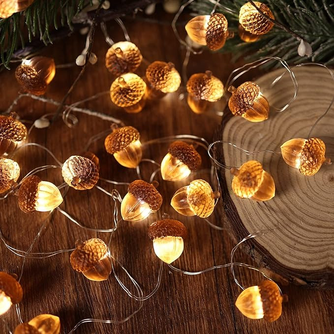 JASHIKA 3D Twinkle Acorn Fall Decorations Harvest String Lights 10ft Copper Wire 30 LEDs Battery ... | Amazon (US)
