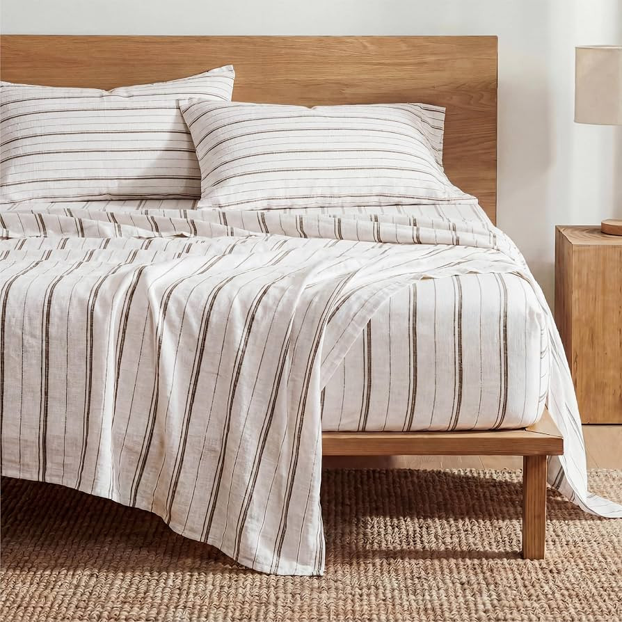 Bedsure Striped Sheets King Size-Fits Mattresses Up to 16" Deep-4 Piece Breathable Bed Sheets, Im... | Amazon (US)