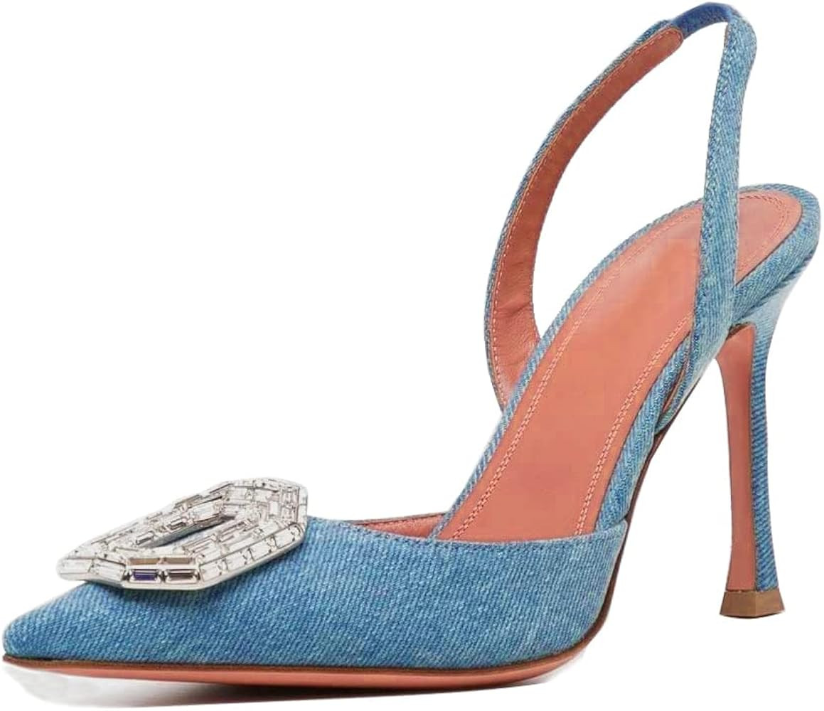 Arqa Women's Satin Slingback Pumps Pointed Toe Crystal-Embellished High Heels Dressy Stilettos We... | Amazon (US)