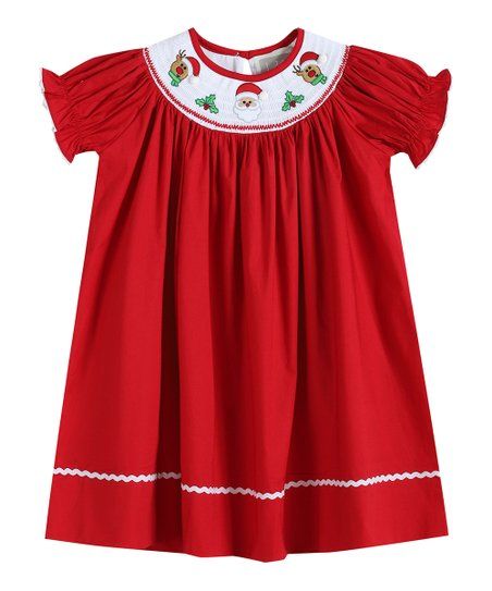 Red Santa & Reindeer Smocked Bishop Dress - Infant, Toddler & Girls | Zulily