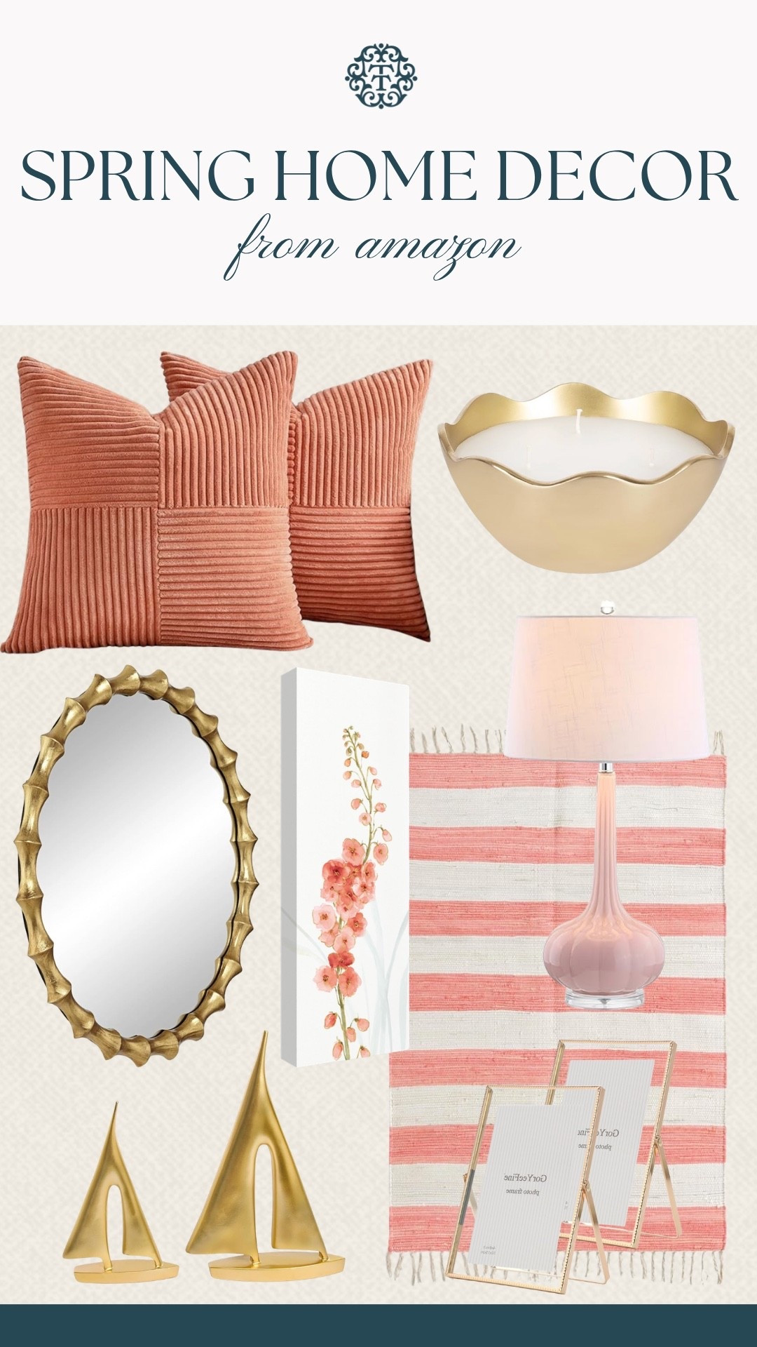 A coral-toned mix paired with warm gold details for a fresh update. The textured pillows and striped accents bring in just enough pattern to keep it interesting. These pieces work together to give your space a pulled-together feel without much effort.

#LTKHome #LTKSeasonal #LTKOver40