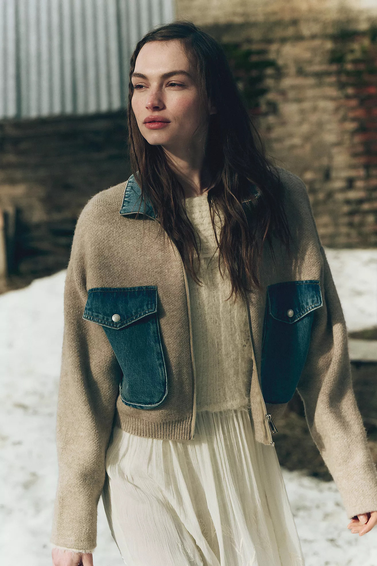 BLANKNYC Glow Up Denim & Knit Bomber Jacket | Anthropologie (US)