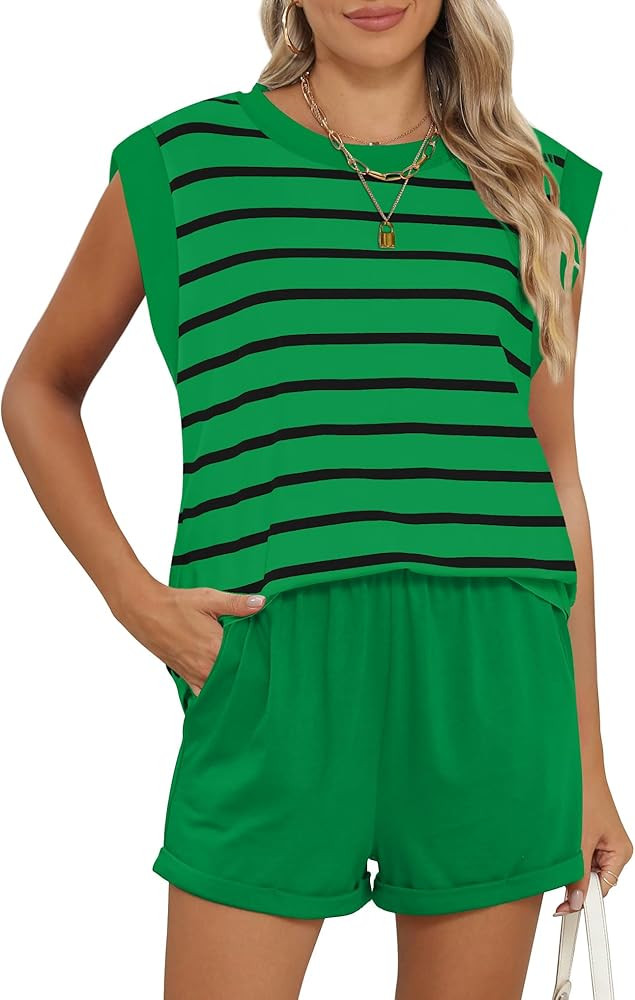 RUBZOOF 2 Piece Outfits for Women Lightweight Matching Lounge Sets Cap Sleeve Top and Elastic Wai... | Amazon (US)