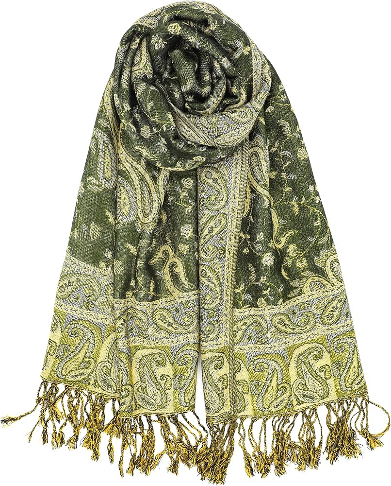 Achillea Soft Silky Reversible Paisley Pashmina Shawl Wrap Scarf w/Fringes | Amazon (US)