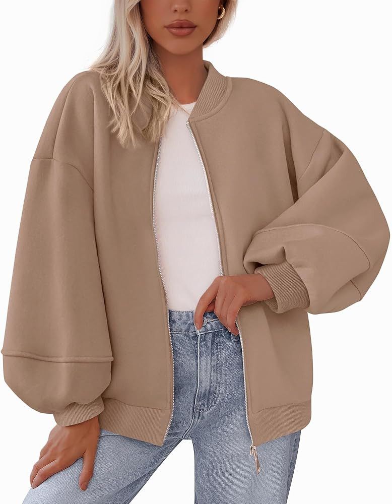 KIRUNDO Oversized Sweatshirt for Women Zip Up Bomber Jacket | Amazon (US)