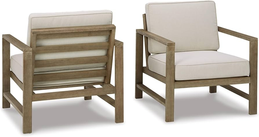 Signature Design by Ashley Outdoor Fynnegan Patio Eucalyptus Lounge Chair, 2 Count, Light Brown | Amazon (US)