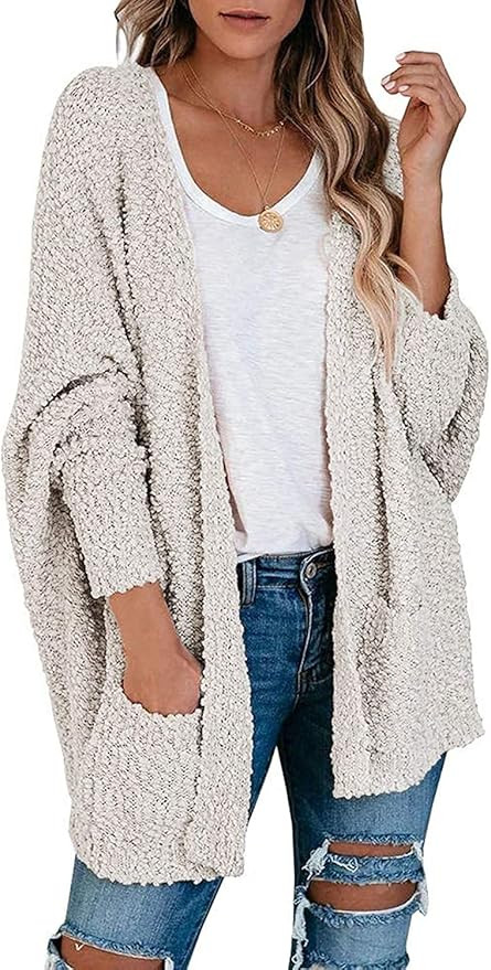 TECREW Women's Fuzzy Popcorn Cardigan Batwing Sleeve Open Front Chunky Sweater Outwear | Amazon (US)