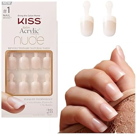 KISS Salon Acrylic Nude French Tip Press On Nails Short, ‘Breathtaking’, Beige, Squoval, Incl... | Amazon (US)