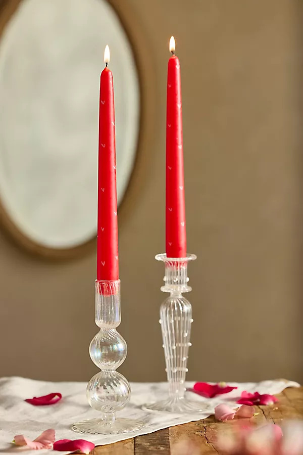 Painted Hearts Taper Candles, Set of 2 in Red at Terrain | Terrain