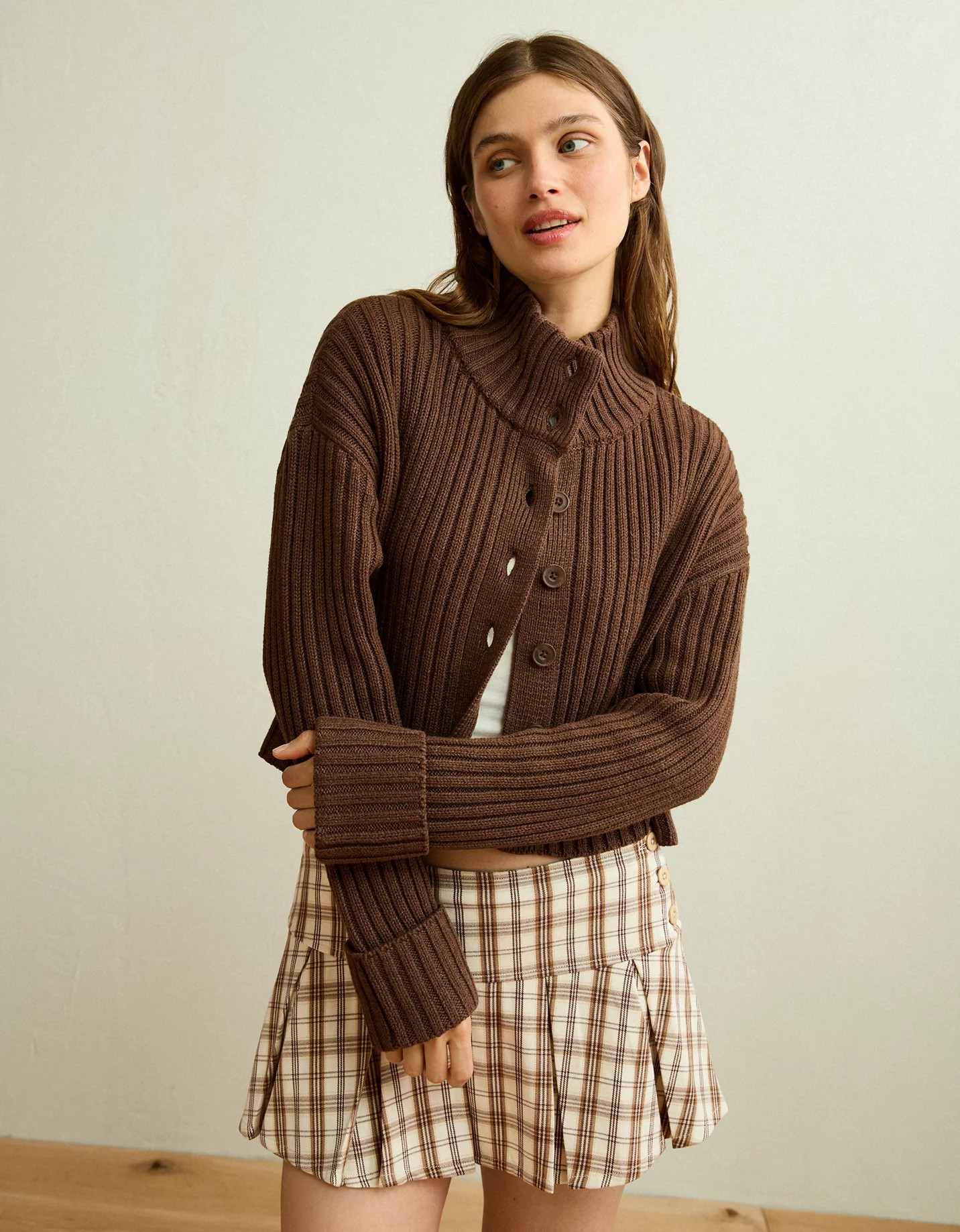 AE Button Up Mock Neck Cardigan Sweater | American Eagle Outfitters (US & CA)