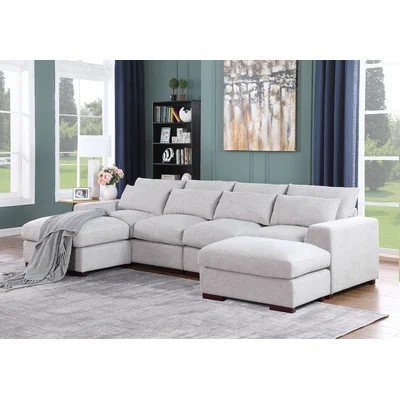 Biaggio Linen Blend Sectional with 2 Ottomans | Wayfair North America