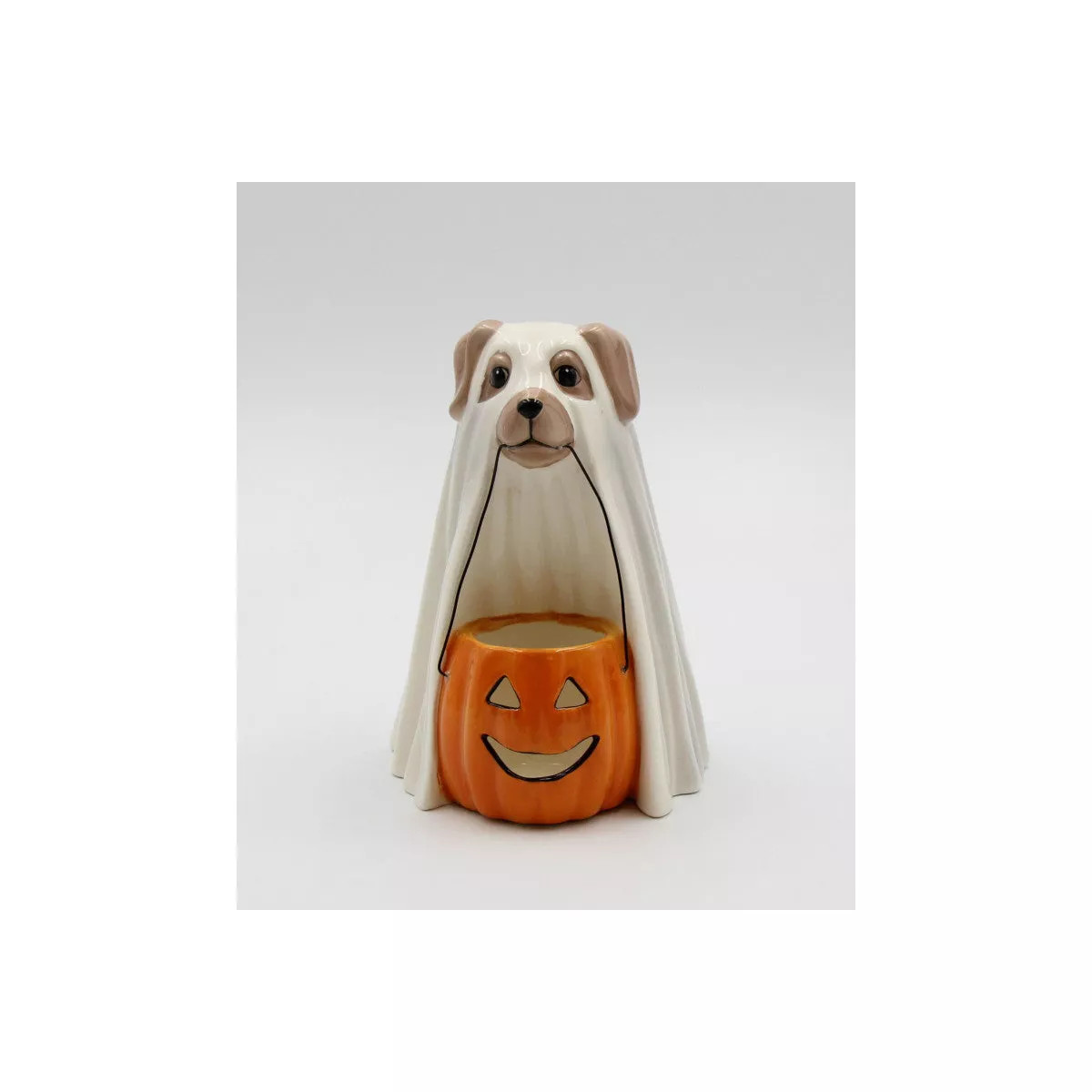 Kevins Gift Shoppe Ceramic Halloween Ghost Dog Holding Pumpkin Jack-O-Lantern T-light Candle Hold... | Target