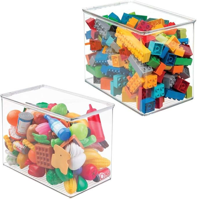mDesign Stackable Closet Plastic Storage Bin Box with Lid - Container for Organizing Child's/Kids... | Amazon (US)