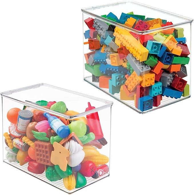 mDesign Stackable Closet Plastic Storage Bin Box with Lid - Container for Organizing Child's/Kids... | Amazon (US)