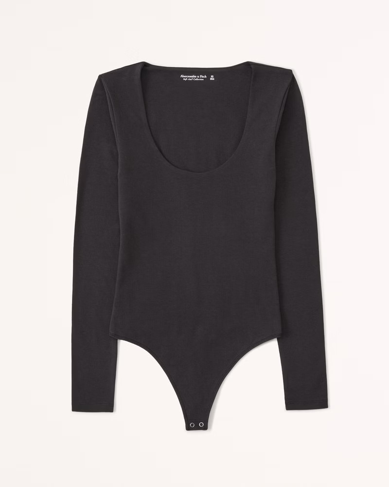 Long-Sleeve Cotton Seamless Fabric Scoopneck Bodysuit | Abercrombie & Fitch (US)