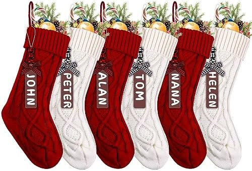 XIMISHOP 6pack Christmas Stockings, 18inch Large Personalized Cable Knitted Xmas Hanging Stocking... | Amazon (US)