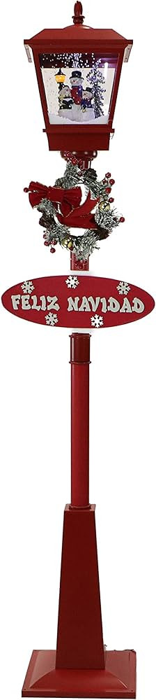 Fraser Hill Farm 71-in. Musical Snowy Christmas Street Lamp in Red with Snowman Family Scene, Cas... | Amazon (US)