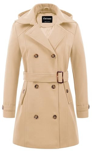 Chrisuno Women's Long Pea Jacket Trench Winter Peacoat Hood Dress Coat Khaki L | Amazon (US)
