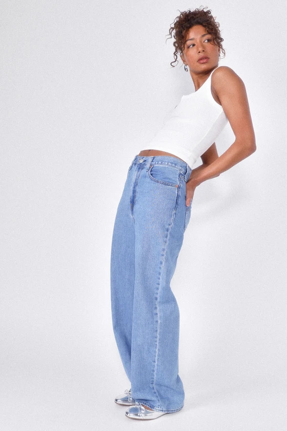 Ribcage Medium Wash Wide-Leg High-Waisted Denim Jeans | Lulus