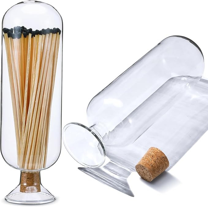 Brainy Extra Tall 11" Decorative Glass Matches Cloche Decorative Match Holder Jar Glass Matches C... | Amazon (US)