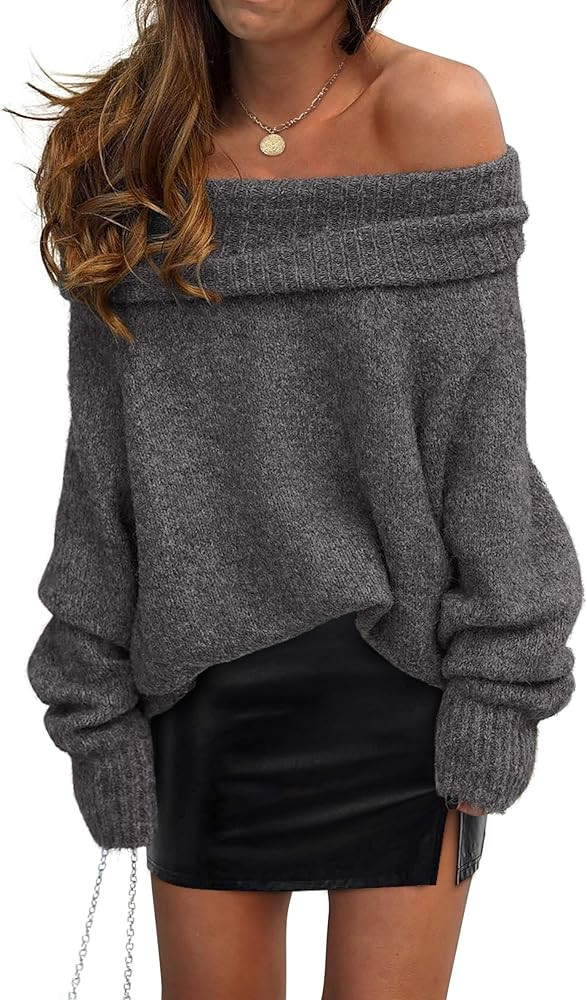 PRETTYGARDEN Women's Off The Shoulder Sweater Long Sleeve Tops 2025 Fall Loose Knit Pullover Swea... | Amazon (US)